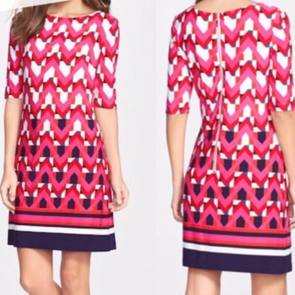 Eliza J size 12 pink chevron print shift dress - Picture 1 of 7